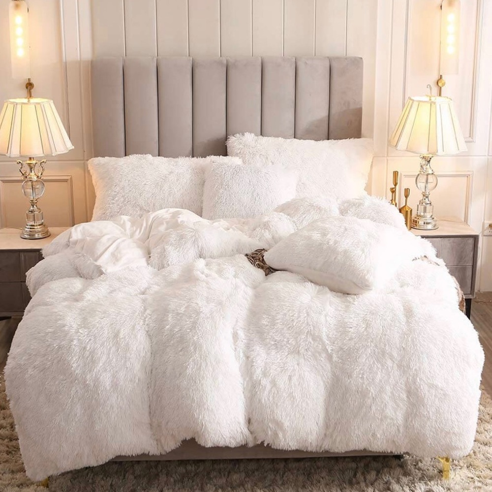 Queen Faux Fur Fluffy Bedding Duvet Cover & 2 Pillow Cases.